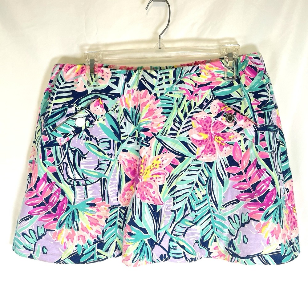 Lilly Pulitzer Madison Skort Women L Slathouse Soiree Tropical Floral Elephant
